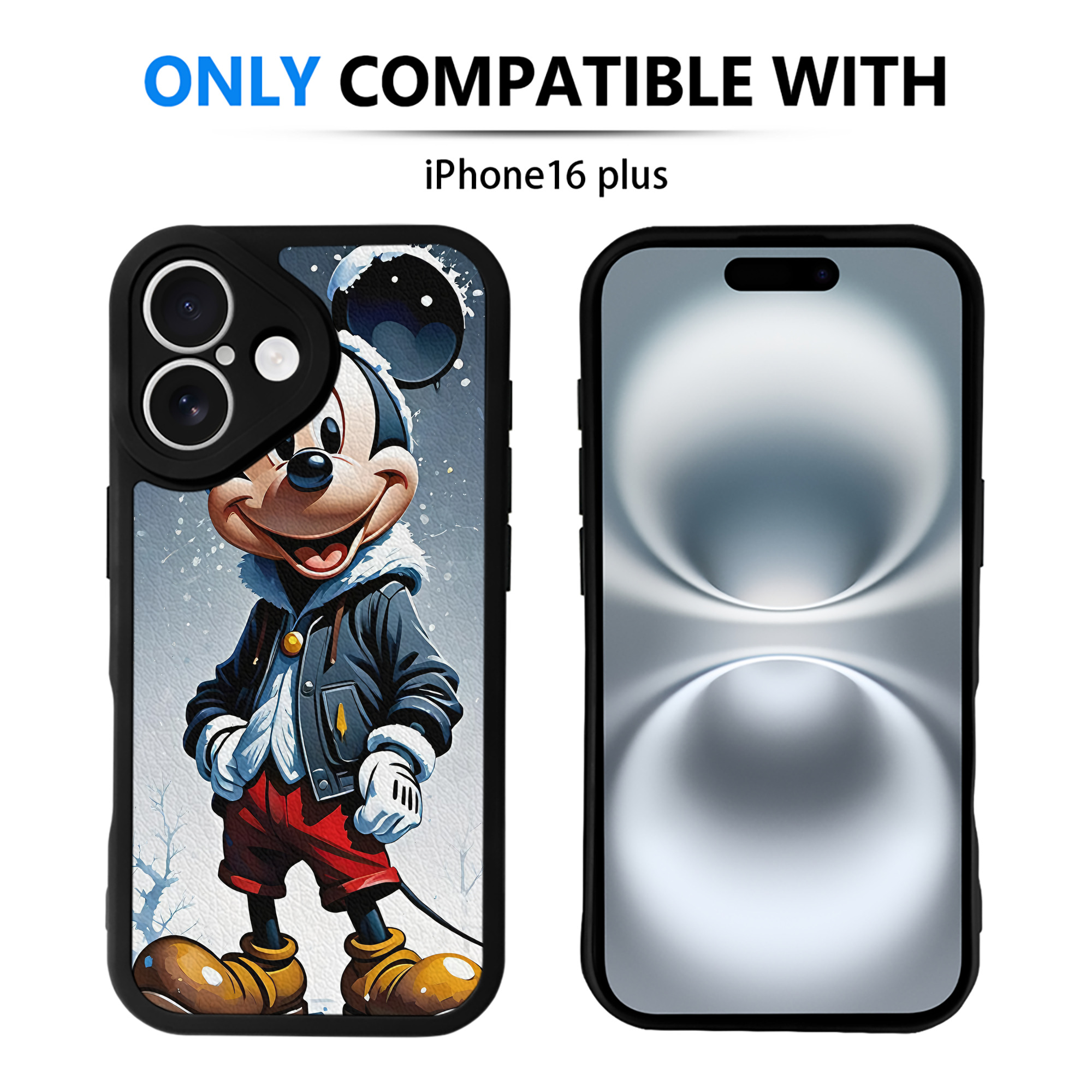 （画像用） ミッキーマウス Mickey Mouse 【iPhone 16シリーズ対応】シリコンスマホケース（レザー調） 材質：シリコン